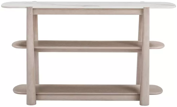 Horizons White Oak and White Marble Oval Console Table