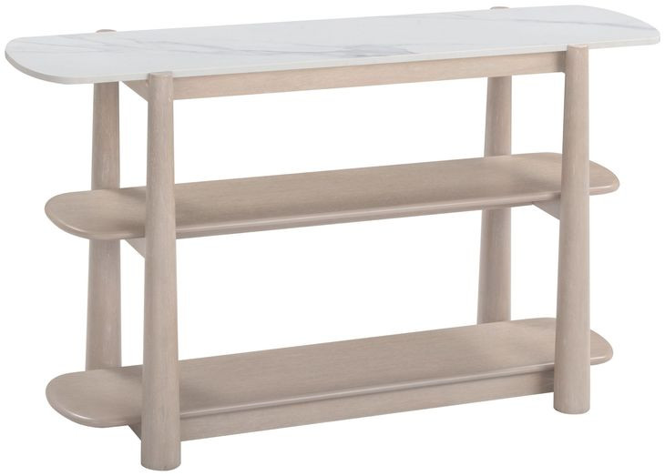 Horizons White Oak and White Marble Oval Console Table