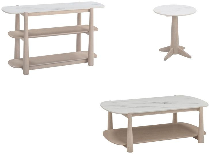 Horizons White Oak and White Marble Oval Console Table