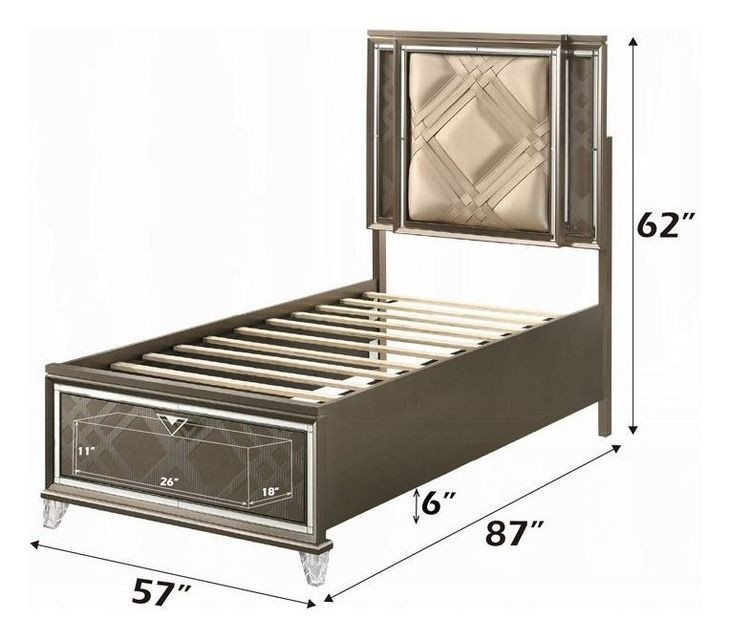 Skylar Beige and Dark Champagne Full Upholstered Storage Panel Bed with LED