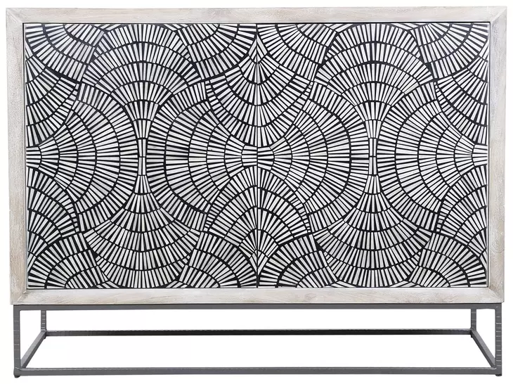 Magnolia White Wash and Zinc Iron 2 Door Bar Cabinet