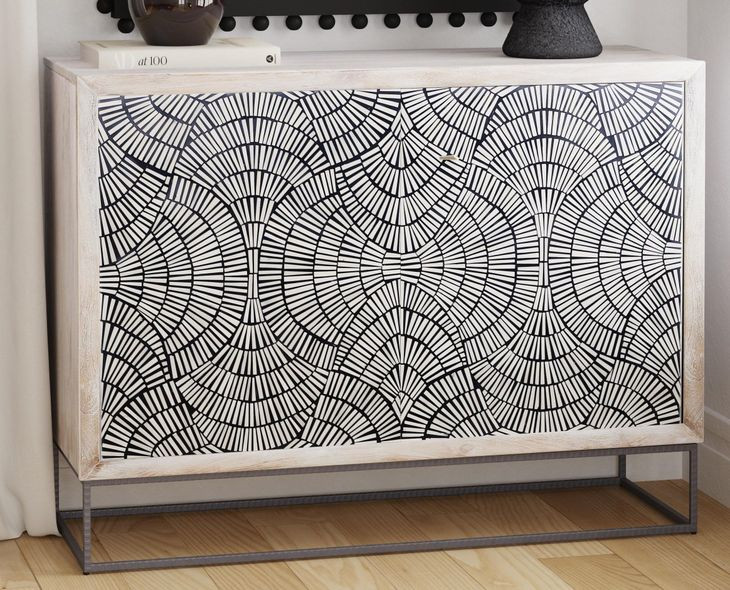 Magnolia White Wash and Zinc Iron 2 Door Bar Cabinet