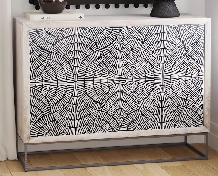 Magnolia White Wash and Zinc Iron 2 Door Bar Cabinet