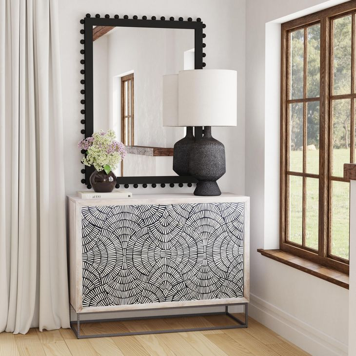 Magnolia White Wash and Zinc Iron 2 Door Bar Cabinet