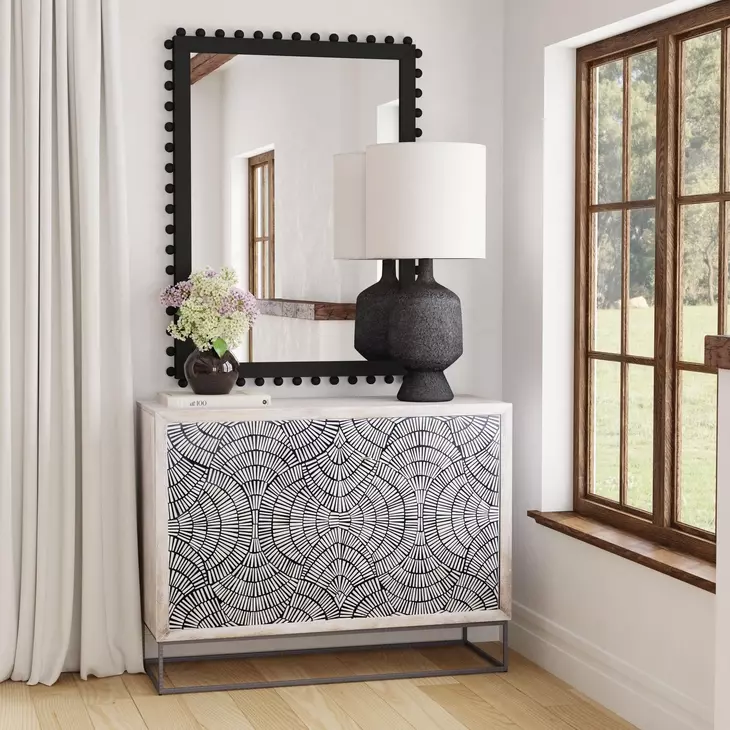 Magnolia White Wash and Zinc Iron 2 Door Bar Cabinet