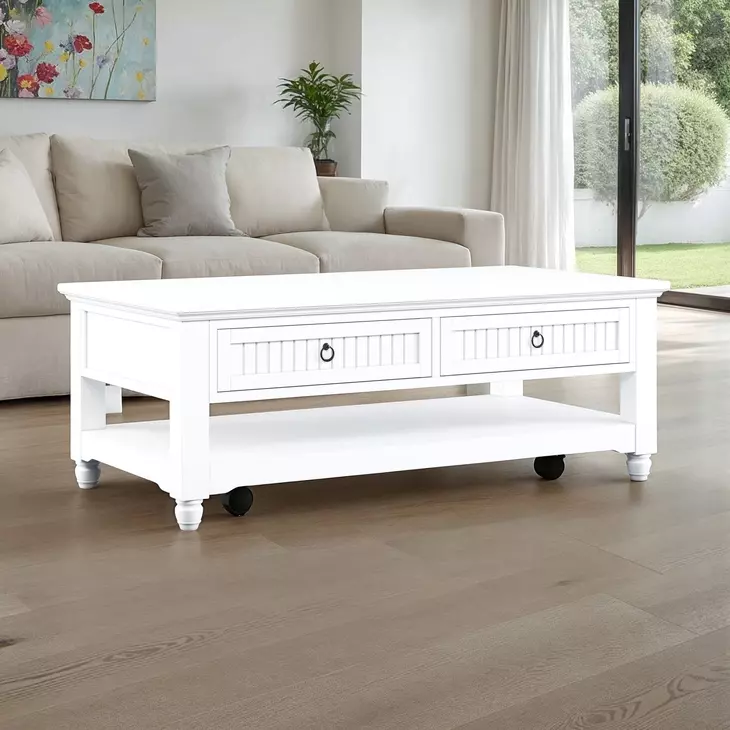 Westport White Rectangular Cocktail Table with Storage