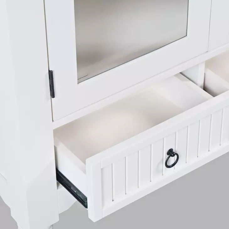 Westport White 2 Glass Door Tall Accent Storage Cabinet