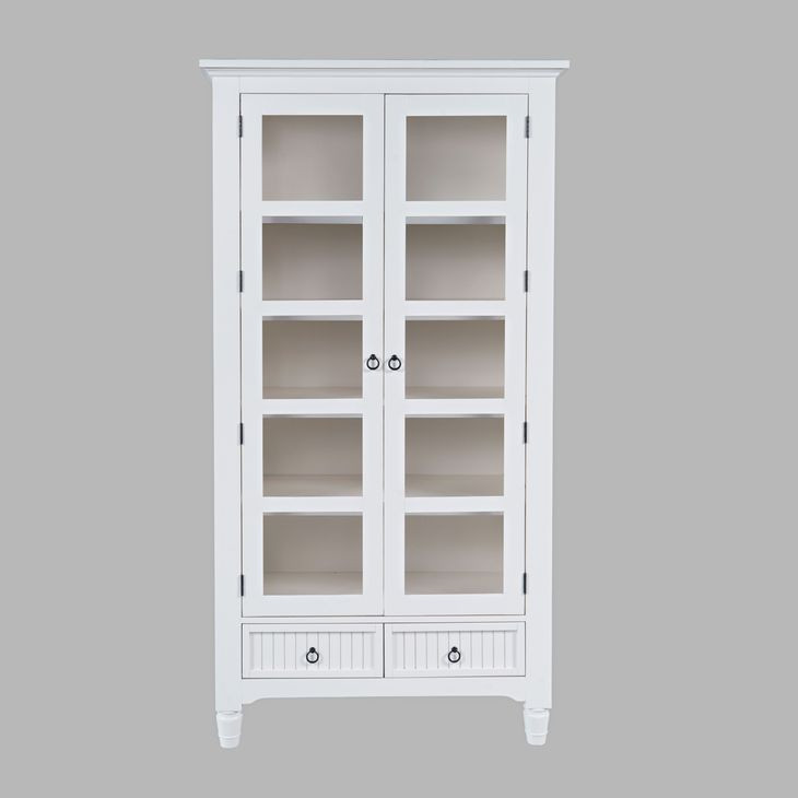 Westport White 2 Glass Door Tall Accent Storage Cabinet