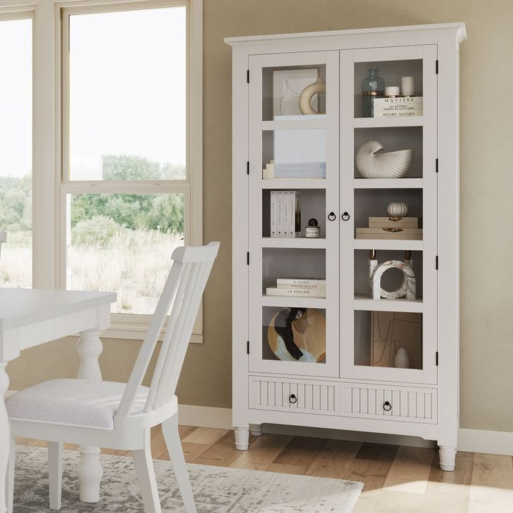 Westport White 2 Glass Door Tall Accent Storage Cabinet