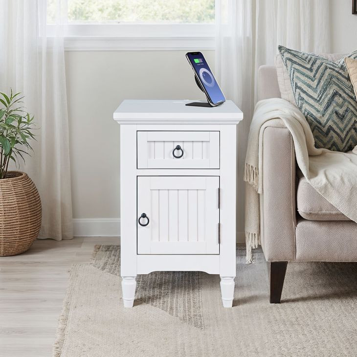 Westport White Rectangular Chairside End Table with USB Charging