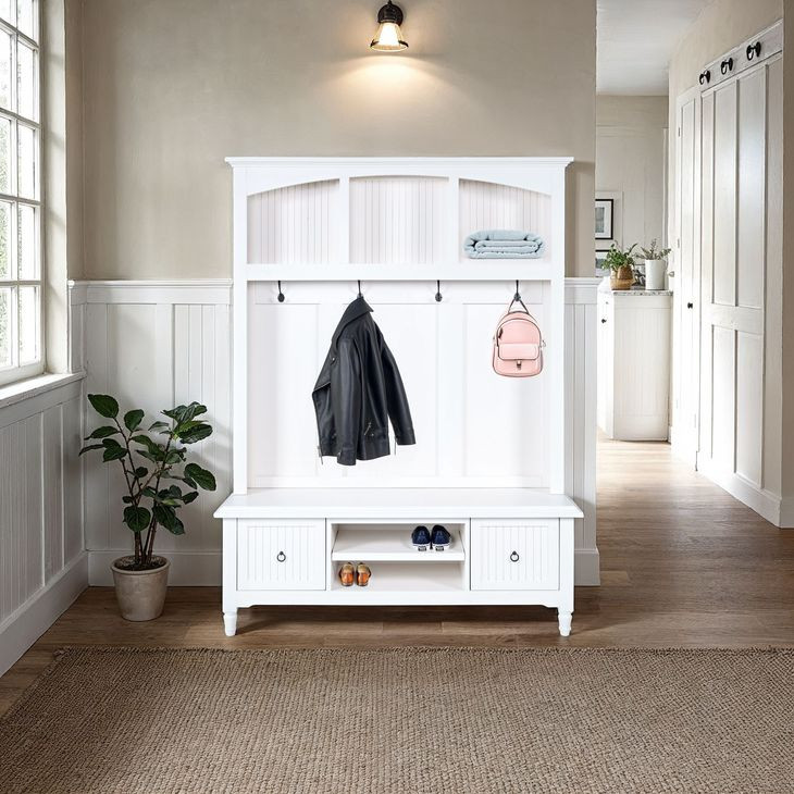 Westport White Hall Tree with Storage Bench