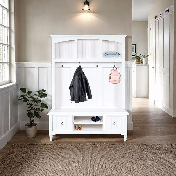 Westport White Hall Tree with Storage Bench