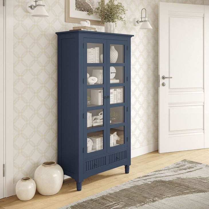 Westport Navy 2 Glass Door Tall Accent Storage Cabinet