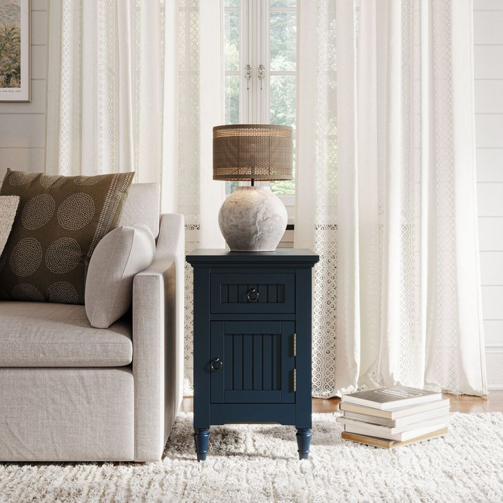 Westport Navy Rectangular Chairside End Table with USB Charging