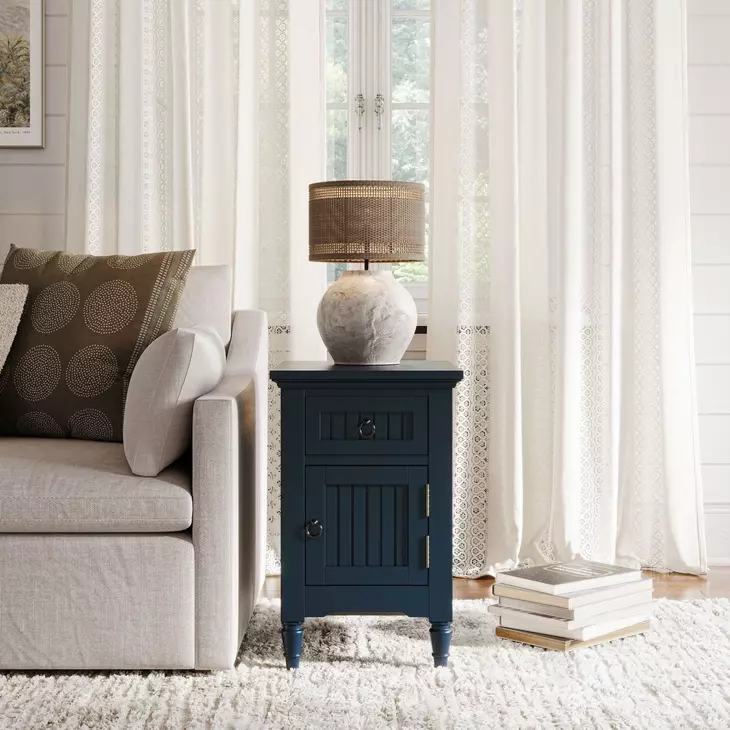 Westport Navy Rectangular Chairside End Table with USB Charging