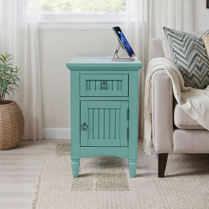 Westport Fern Green Rectangular Chairside End Table with USB Charging