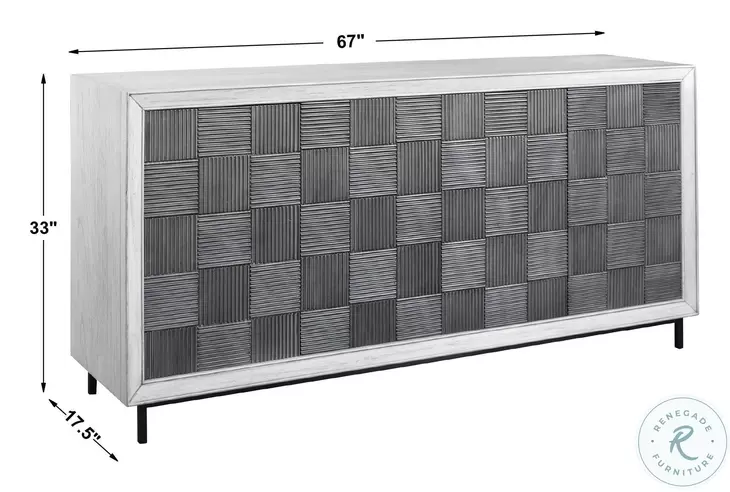 Checkerboard Whitewash and Pewter Gray 4 Door Accent Cabinet