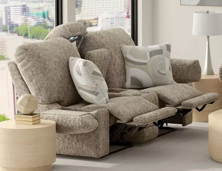 Beacon Mushroom and Porcelain Lay Flat Reclining 79" Loveseat with LED and USB Charging