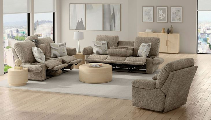 Beacon Mushroom and Porcelain Lay Flat Power Reclining 79" Loveseat with LED and USB Charging