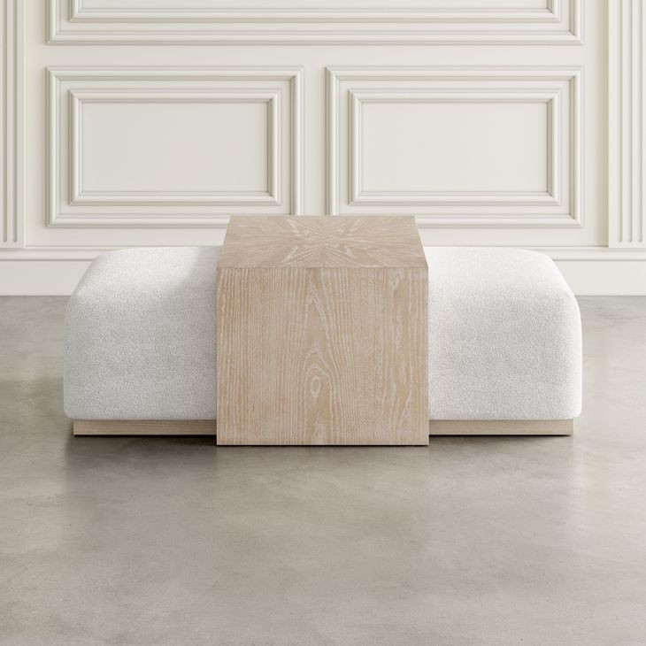 Hudson Ivory and Gray Wash Upholstered Rectangular Ottoman with Cocktail Table Top
