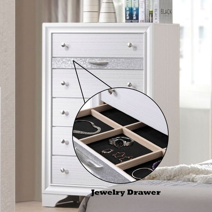 Naima White 5 Drawer Chest