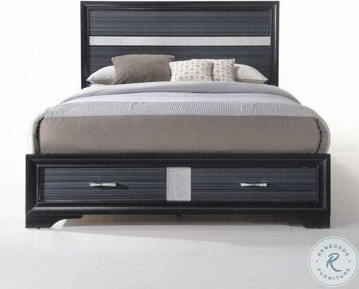 Naima Black Queen Panel Bed with Storage