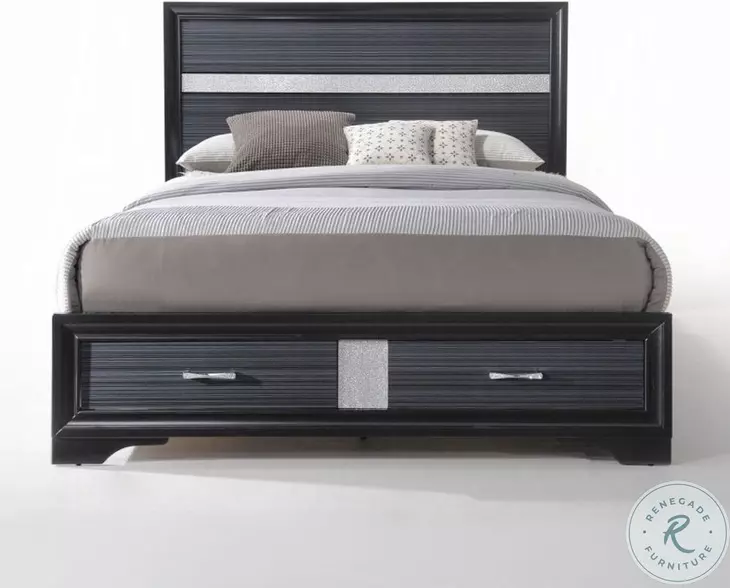 Naima Black Queen Panel Bed with Storage