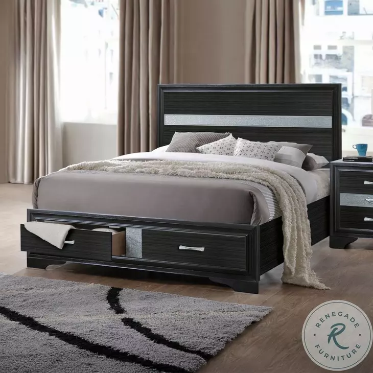 Naima Black Panel Storage Bedroom Set