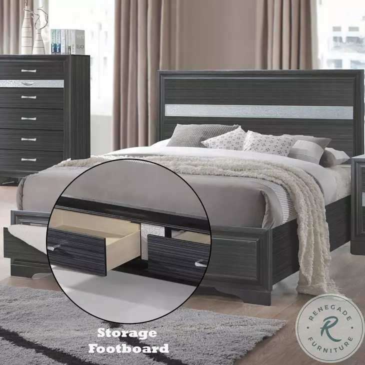 Naima Black Queen Panel Bed with Storage