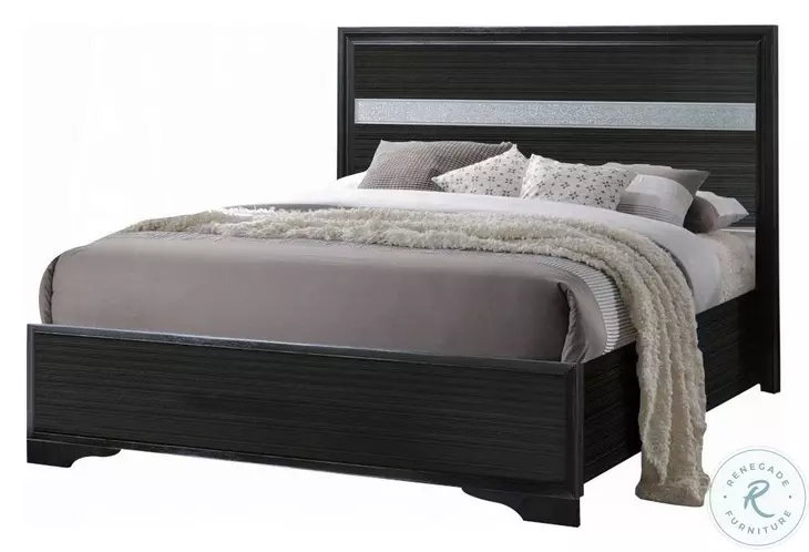 Naima Black Gloss Finish Twin Panel Bed