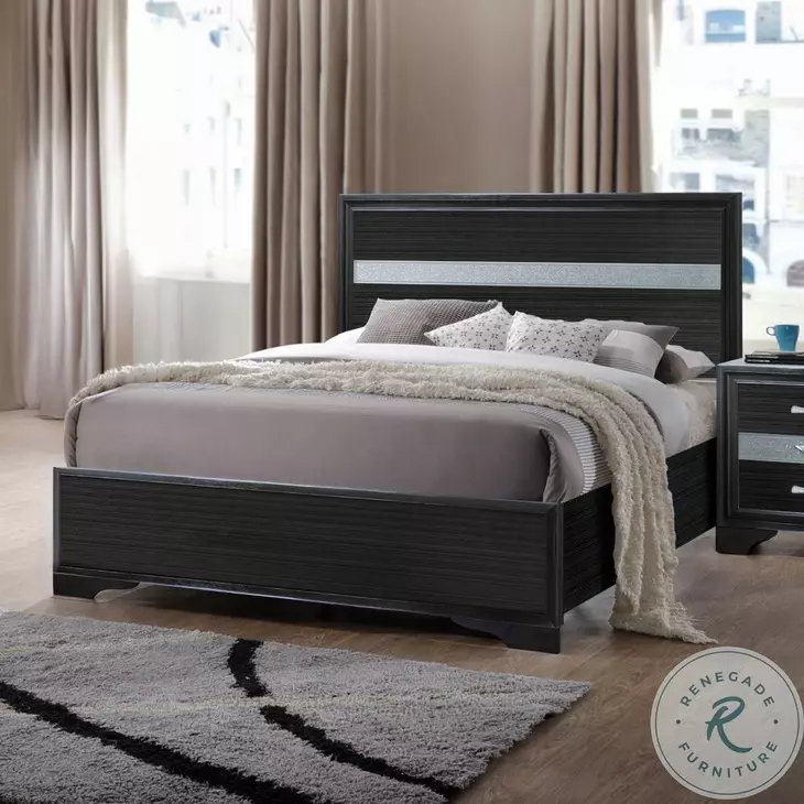 Naima Black Gloss Finish Twin Panel Bed