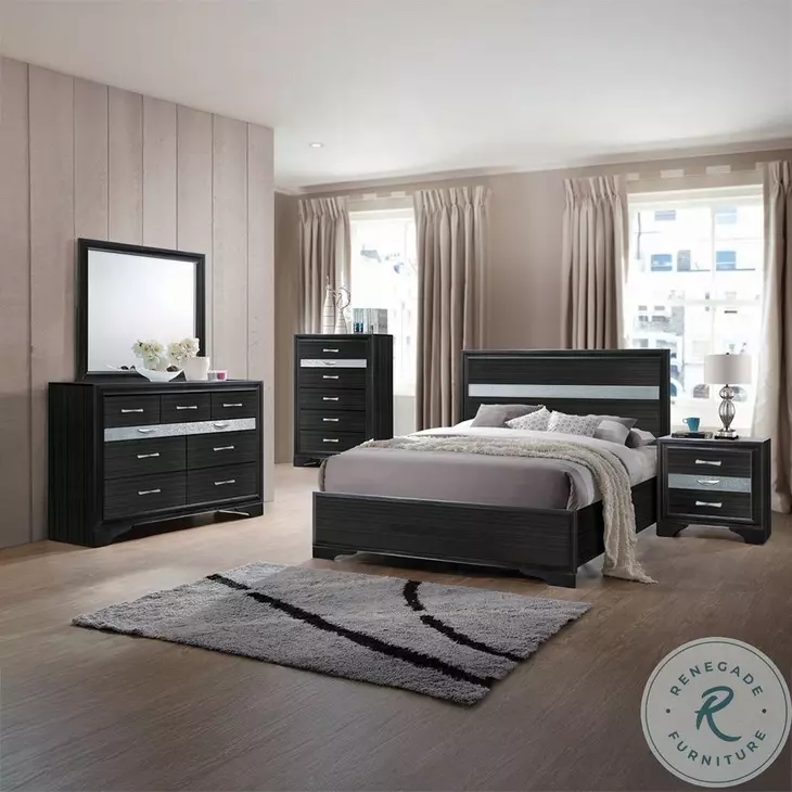 Naima Black Gloss Finish Twin Panel Bed