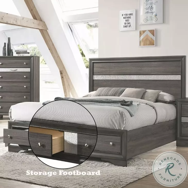 Naima Gray Eastern King Panel Bed with Storage