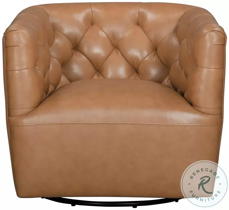 Maelis Caramel Brown Leather Swivel Chair