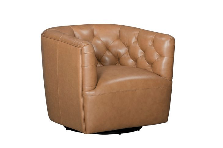 Mira Carmel Saddle Leather Upholstered Swivel Accent Chair