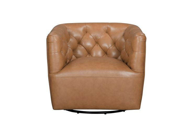 Mira Carmel Saddle Leather Upholstered Swivel Accent Chair