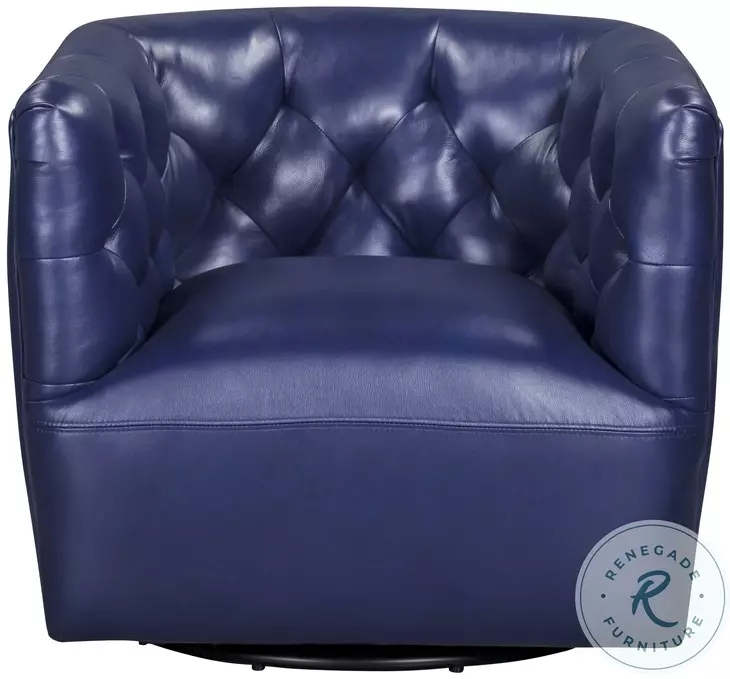 Maelis Blue Leather Swivel Chair