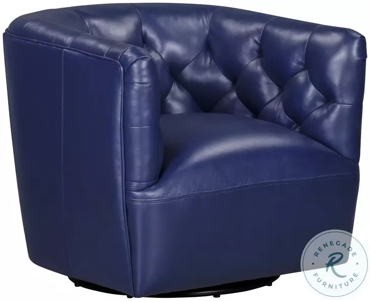 Maelis Blue Leather Swivel Chair
