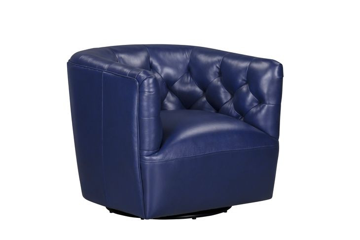 Mira Blue Leather Upholstered Swivel Accent Chair