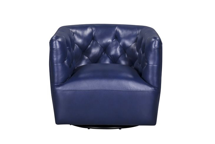 Mira Blue Leather Upholstered Swivel Accent Chair