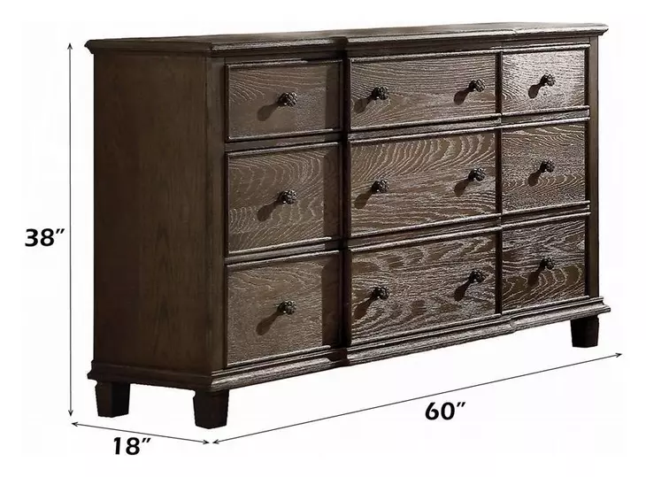 Baudouin Weathered Oak 9 Drawer Dresser