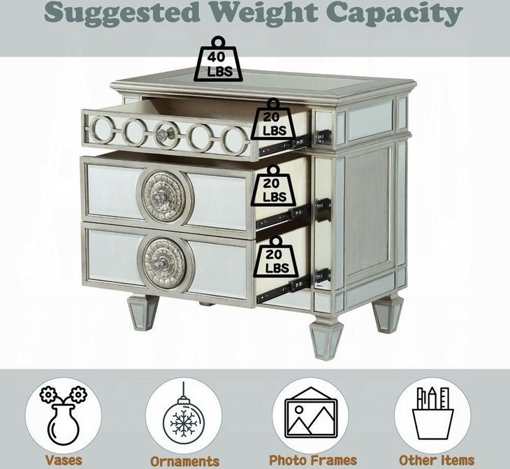 Varian Silver 3 Drawer Nightstand
