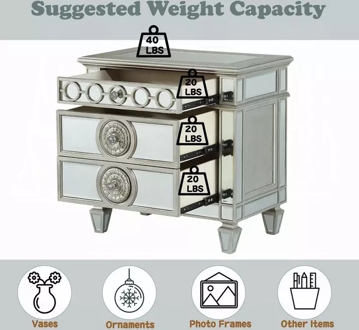 Varian Silver 3 Drawer Nightstand