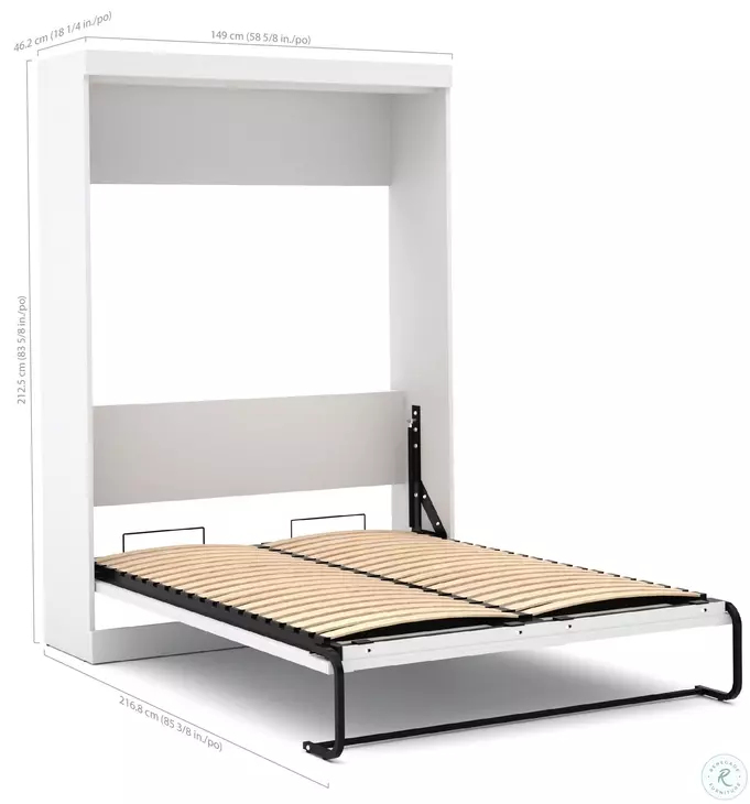 Pur White 95" Full Murphy Bed and Shelving Unit with Drawers