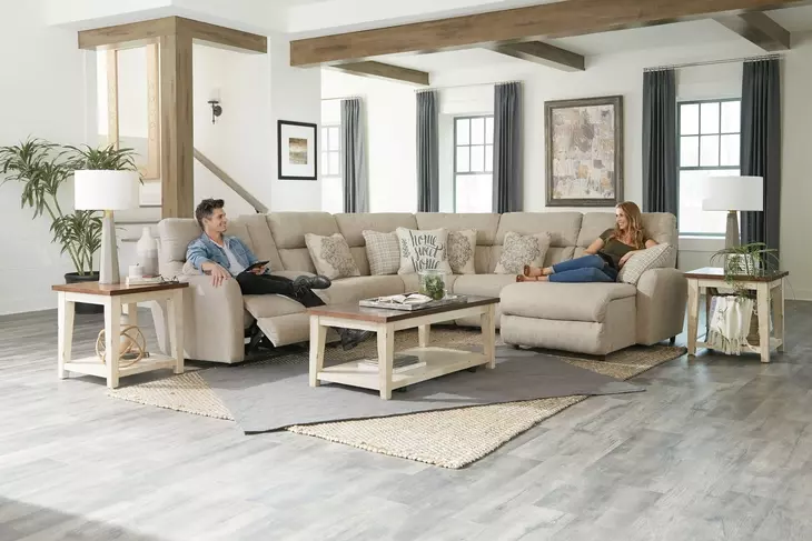 McPherson Buff and Winter 6 Piece Modular Power Reclining Sectional with USB Charging