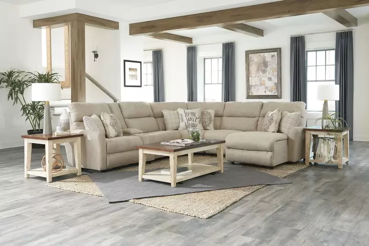 McPherson Buff and Winter 6 Piece Modular Power Reclining Sectional with USB Charging