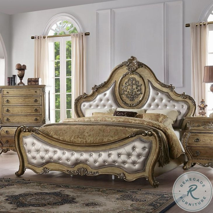 Ragenardus Vintage Oak Queen Upholstered Panel Bed