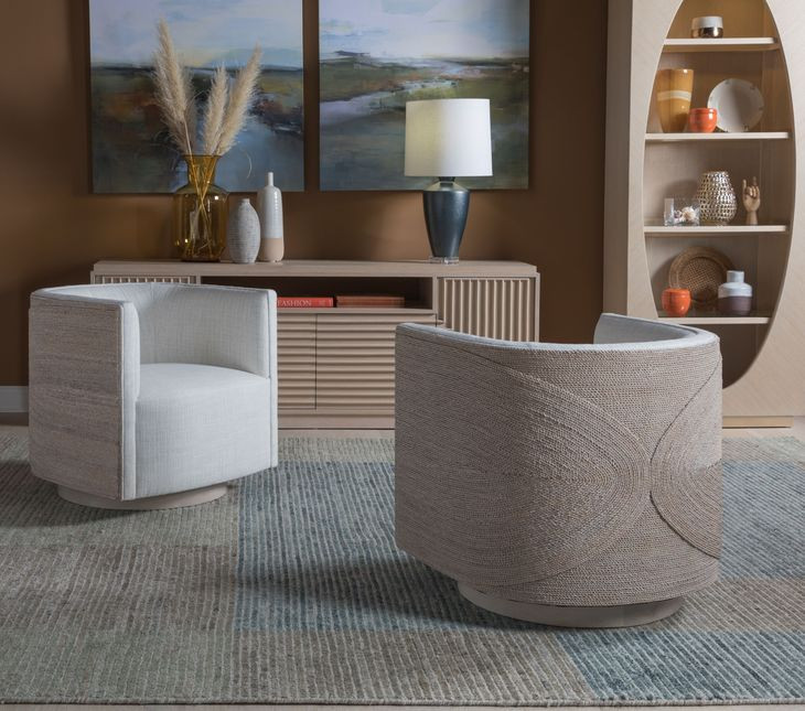 Ingrid White Upholstered Woven Swivel Chair