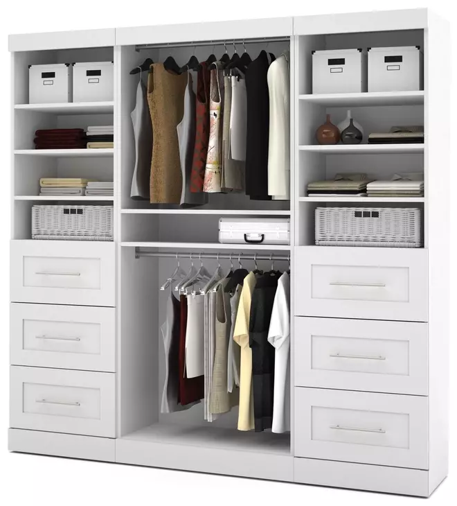 Pur White 86" Classic Open Storage Unit With 6 Drawers