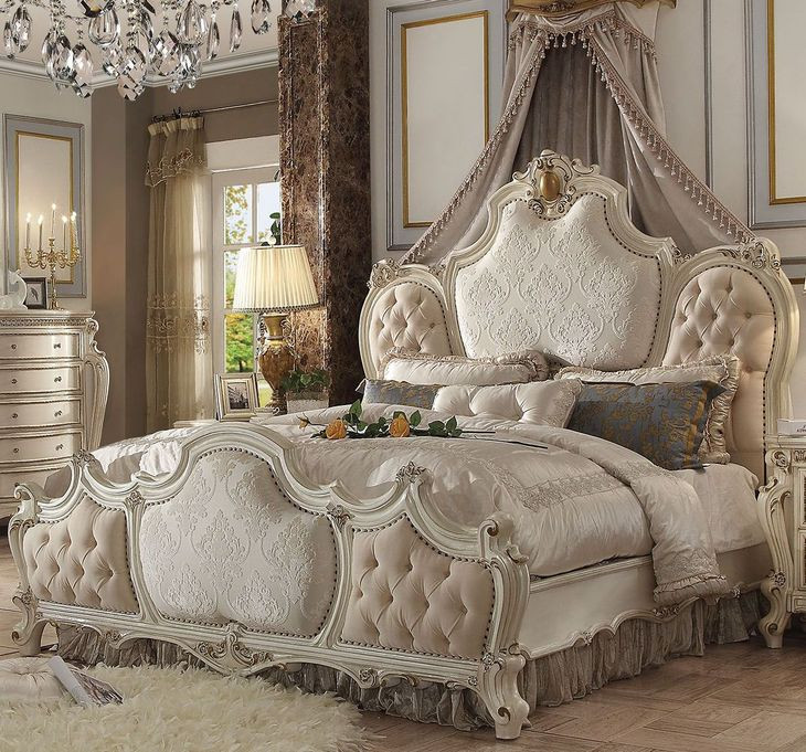 Picardy Antique Pearl Upholstered Panel Bedroom Set